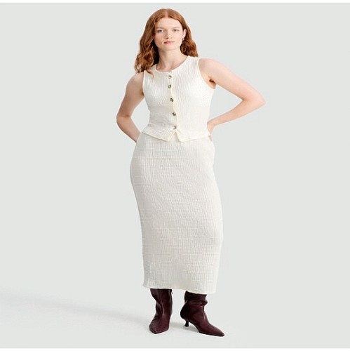 F&F Textured Drawstring Bubble Midaxi Skirt in Neutral