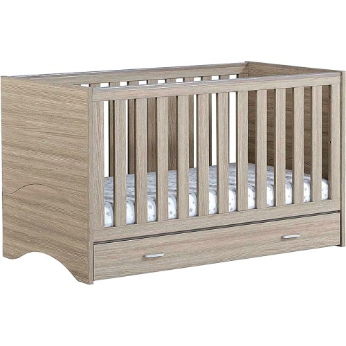 Babymore Veni Cot Bed with Drawer Oak