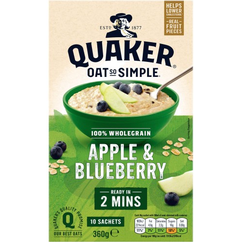 Quaker Oat So Simple Apple & Blueberry Porridge Sachets (10 x 36g)