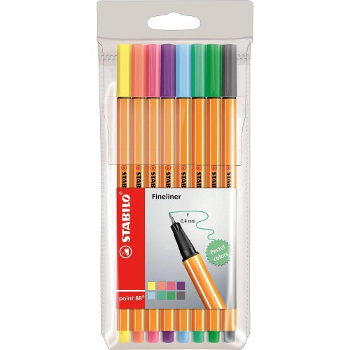 STABILO Point 88 Pastel Fineliner wallet of 8 assorted colours