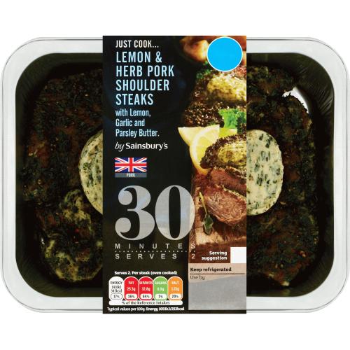 Sainsburys Just Cook Lemon & Herb British Pork Shoulder Steaks (2