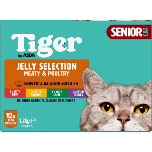 Tiger Meat & Poultry in Jelly Senior Cat Pouches 12x100