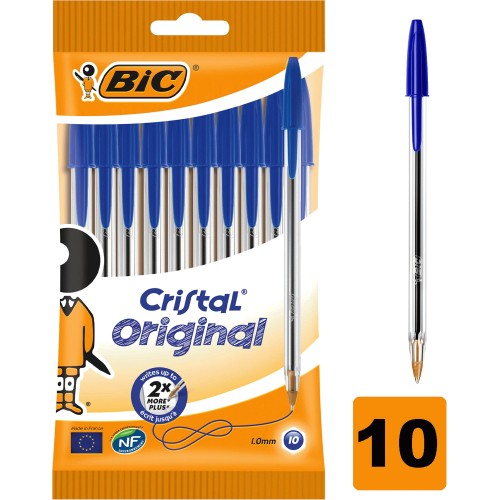 BIC Cristal Original Ballpoint Pens Blue Pouch of 10