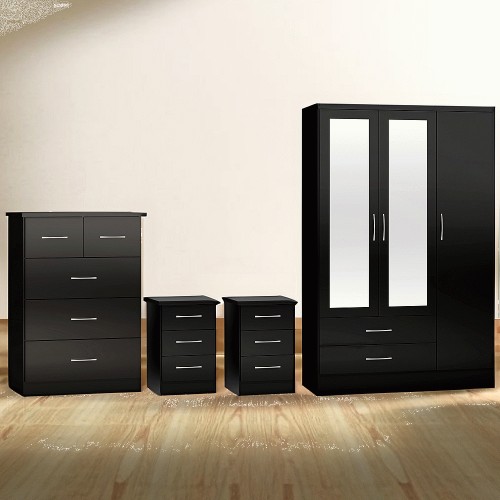 Seconique Nevada Black Gloss 4 Piece Bedroom Furniture Set Compare Prices & Where To Buy