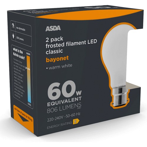 ASDA LED Filament Classic Large Coated Lightbulb (2 x 60w