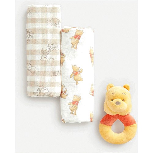 Mothercare Disney Classics Winne the Pooh Muslin Cloths and Rattle Set Compare Prices Where To Buy Trolley