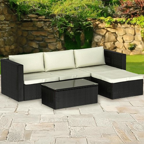 Garden Vida Hampton 4 Seater Black Rattan Corner Lounge Set Compare Prices & Where To Buy