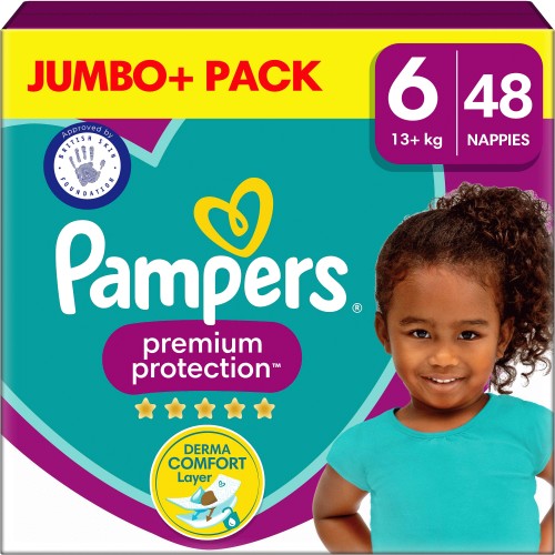 Pampers Premium Protection Size 6, 48 Nappies, 13kg+, Jumbo+ Pack