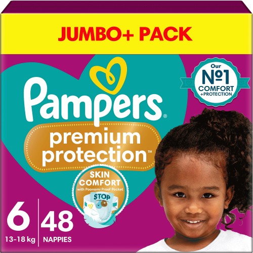 Pampers Premium Protection Size 6, 48 Nappies, 13kg+, Jumbo+ Pack