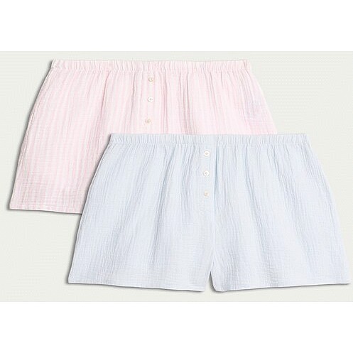 F&F 2-Pack Pure Cotton Button Detail Pyjama Shorts in Multi