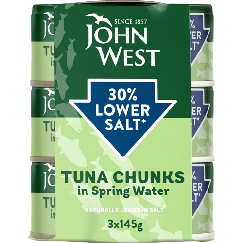 John West 30 Lower Salt Tuna Chunks in Spring Water (3 x 145g