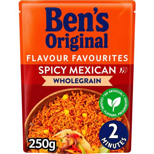 Uncle Bens Wholegrain Spicy Mexican Microwave Rice (250g) Compare