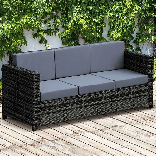 Outsunny 3 Seater Rattan Sofa Grey Compare Prices & Where To Buy