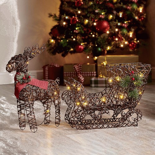 Wilko Battery Operated Rattan Effect Reindeer and Sleigh Compare Prices & Where To Buy