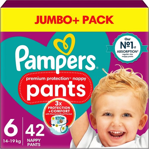 Pampers Premium Protection Size 6, 48 Nappies, 13kg+, Jumbo+ Pack