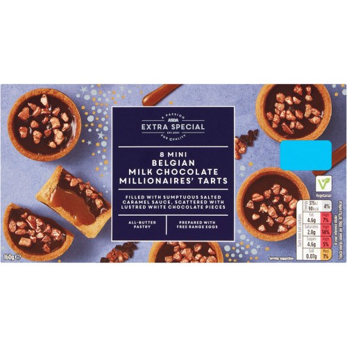 ASDA Extra Special 8 Mini Belgian Milk Chocolate Millionaires' Tarts (8