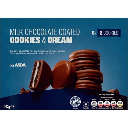 ASDA 12 Milk Chocolate Coated Cookies Cream 252g Compare Prices 
