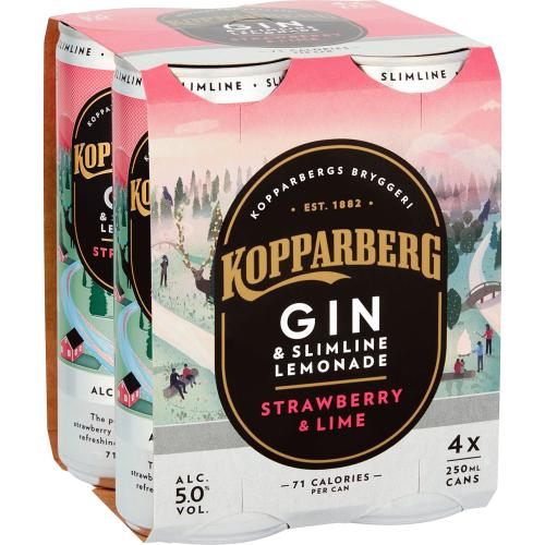 Kopparberg Gin & Slimline Lemonade Strawberry & Lime (4 x 250ml