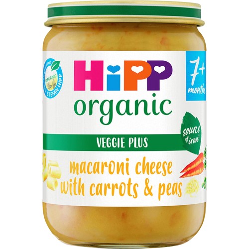 Hipp Organic Macaroni Cheese with Carrots & Peas Baby Food Jar 7+ Months (190g)