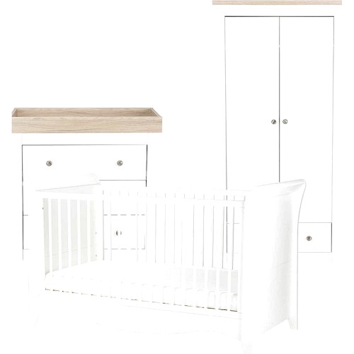 CuddleCo Clara Sleigh White & Ash 3pc Nursery Furniture Set 3 Drawer