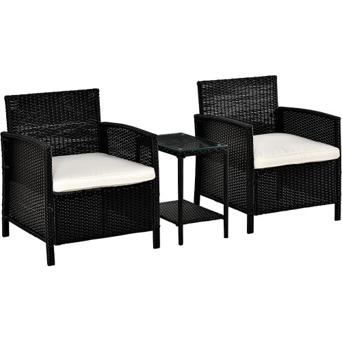 Outsunny 3 Piece Rattan Bistro Set Black Compare Prices & Where To