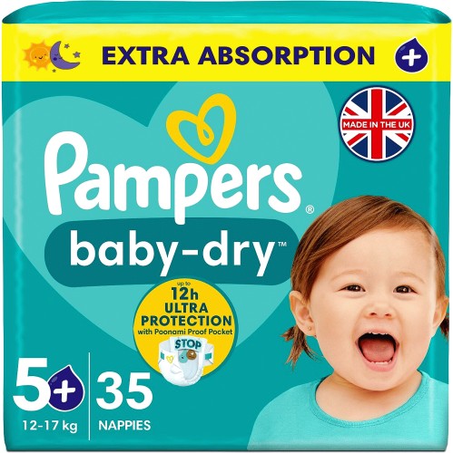 Pampers Baby-Dry Nappy Pants Size 7, 25 Nappies, 17kg+, Essential Pack, £12.00