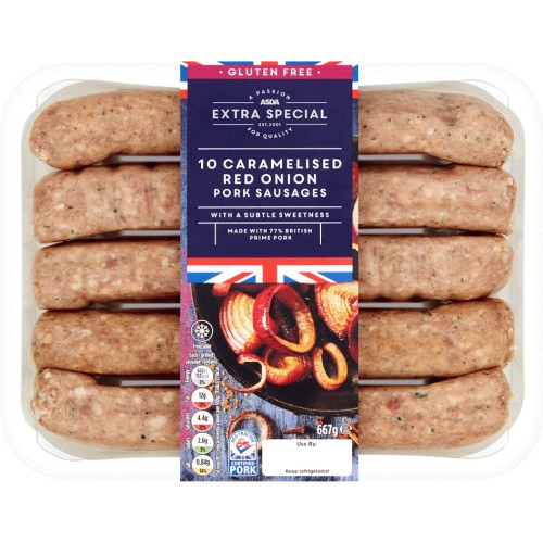 ASDA Extra Special 10 Caramelised Red Onion Pork Sausages 667g 