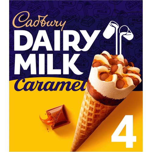 4 Dairy Milk Caramel Ice Cream Cones 4x100