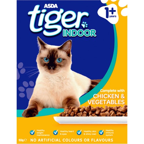 ASDA Tiger Indoor Complete Chicken Veg Dry Adult Cat Food 950g 