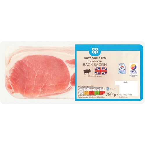 Coop Outdoor Bred Unsmoked Back Bacon (280g) Compare Prices & Where