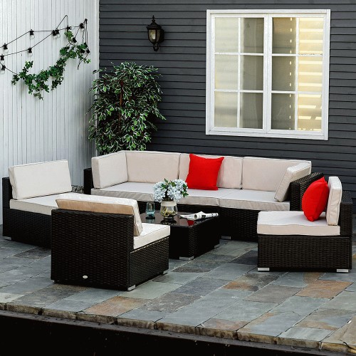 Outsunny 6 Seater Cream Rattan Sofa Lounge Set - Compare Prices & Where ...