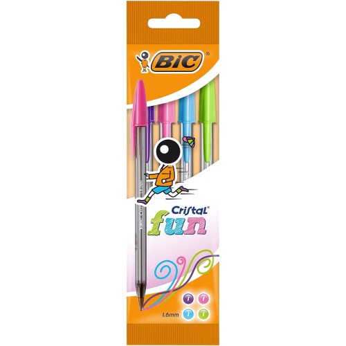 BIC Cristal Fun Assorted Ballpoint Pens Pouch of 4