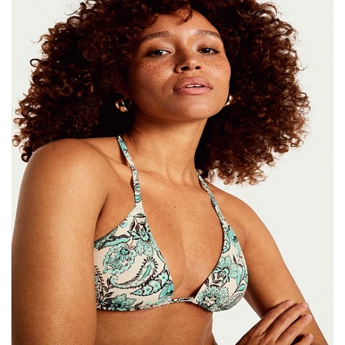 F&F Paisley Floral Print Triangle Bikini Top in Cream