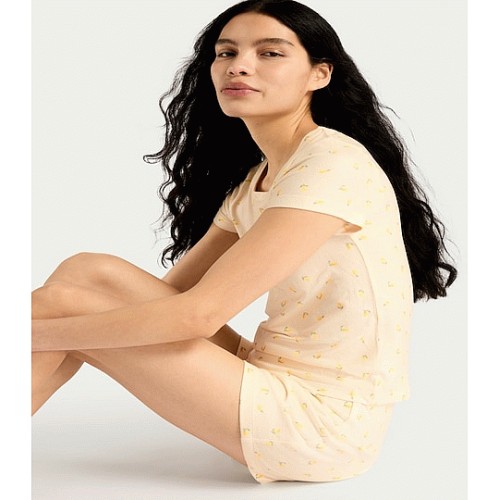 F&F Textured Lemon Print Short Pyjama Set in Multi Yellow