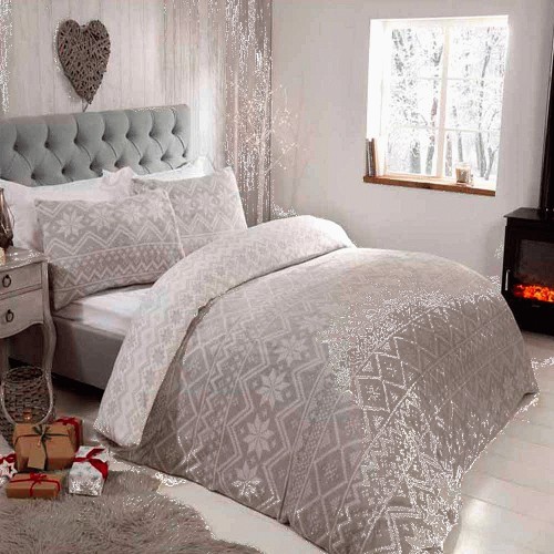 Sleepdown Grey Reversible Fairisle Fleece Duvet Set Double Compare