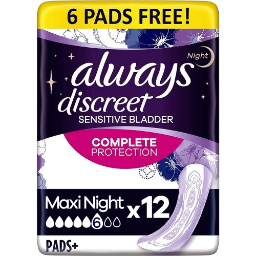 Always Discreet Incontinence Pads Plus Maxi Night For Sensitive Bladder