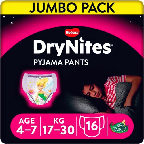 DryNites Girls Pyjama Pants for Bedwetting Age 4-7 Years Jumbo Pack 16 Pants