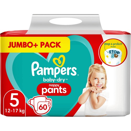 Baby-Dry Nappy Pants Size 5 60 Nappies 12kg-17kg Jumbo+ Pack