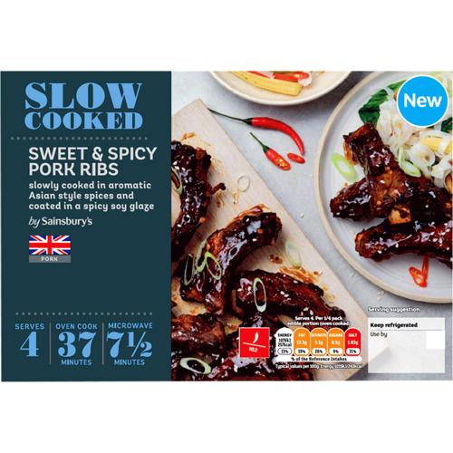 Sainsburys Slow Cooked Sweet & Spicy Single British Pork Ribs (900g