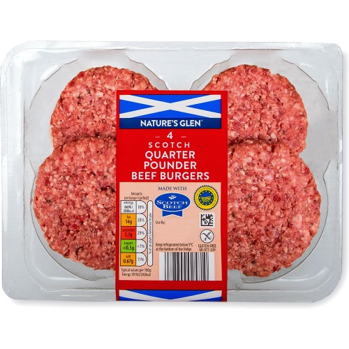Nature's Glen Scotch Quarter Pounder Beef Burgers (4 x 454g) Compare Prices & Where To Buy