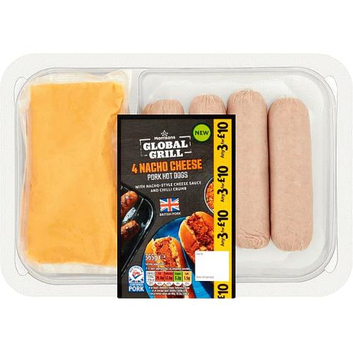Morrisons 4 Pork Hot Dogs With Nacho Cheese Sauce & Chilli Crumb (365g