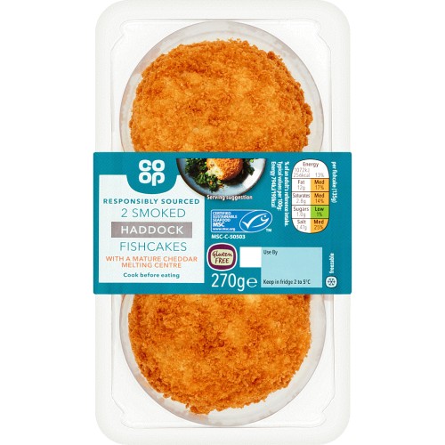 Coop 2 Smoked Haddock Fishcakes with a Mature Cheddar Melting Centre (270g) Compare Prices