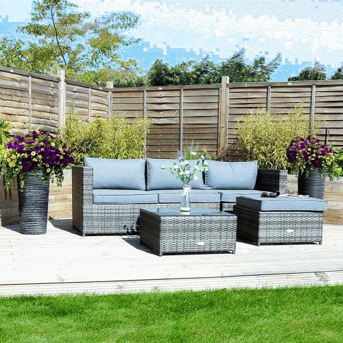 Charles Bentley L Shaped 3 Seater Outdoor Rattan Furniture Lounge