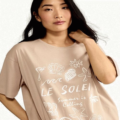 F&F Pure Cotton Le Soleil Print Pyjama T-Shirt in Stone