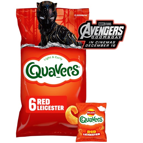Walkers Quavers Red Leicester Cheese Multipack Crisps Snacks 6 X 16g 