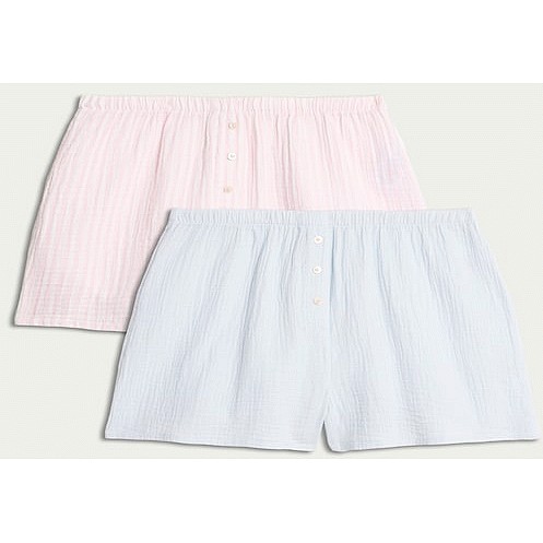 F&F 2-Pack Pure Cotton Button Detail Pyjama Shorts in Multi
