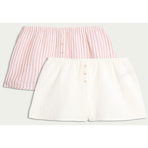 F&F 2-Pack Pure Cotton Button Detail Pyjama Shorts in Multi