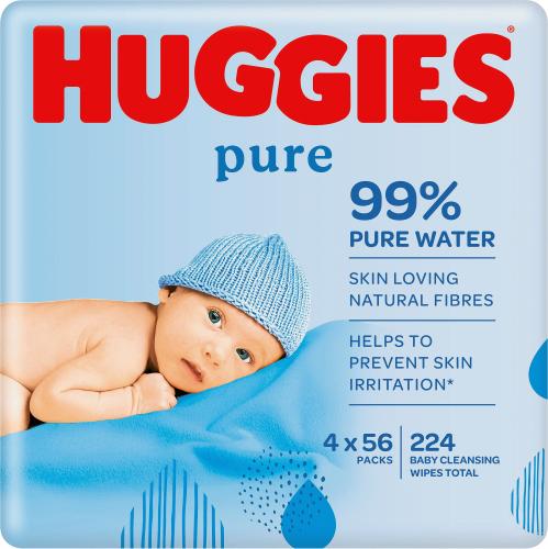 Pure Sensitive Newborn Wet Baby Wipes 99% Water (4x56 Wipes)
