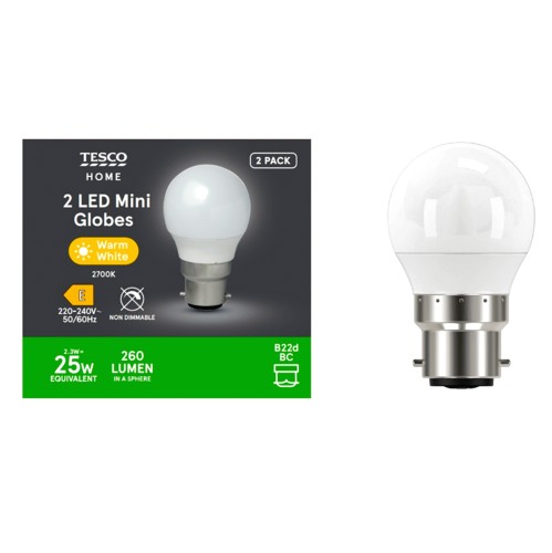 Tesco Led Mini Globe Warm White Small Edisonscrew 2 x 25w