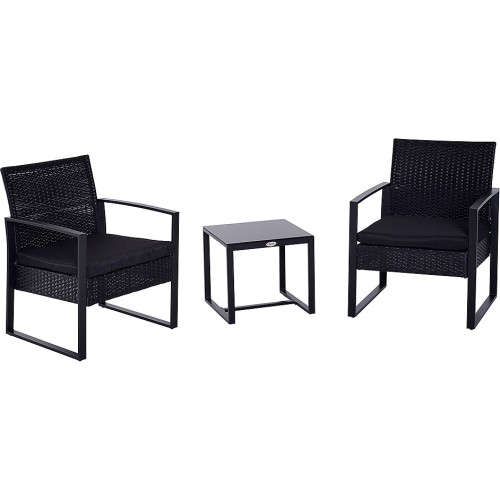 Outsunny 3 Piece Rattan Bistro Set Black Compare Prices & Where To